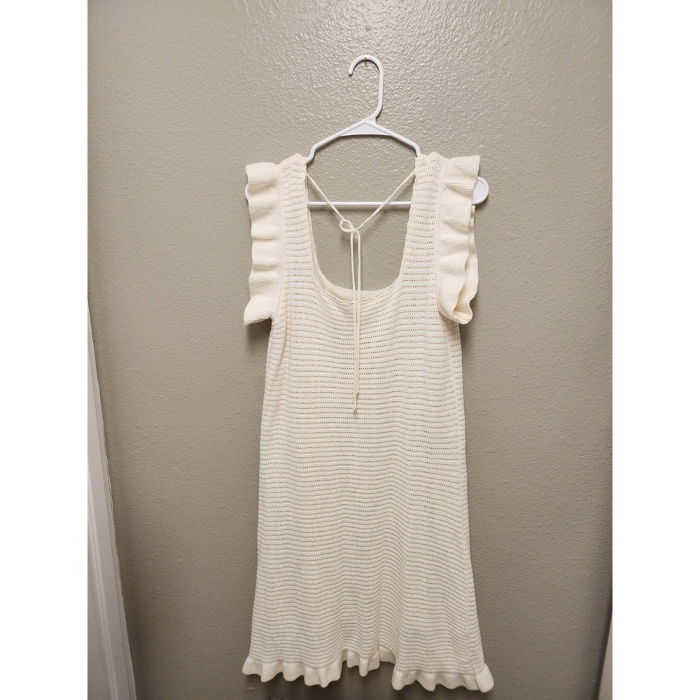 143 Story by Line Up Ivory Knit‎ Ruffle Mini Dress Cream Boho Tie Back Large